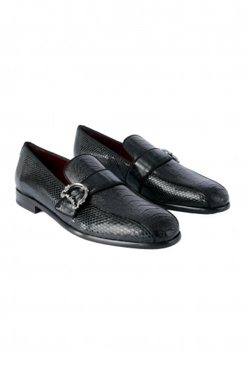 Dolce & Gabbana Men DG Buckle Exotic Leather Loafers - A50411 A8M27