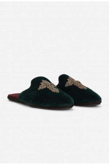 Dolce & Gabbana Men Velvet Embroidered Slippers - A80222 AX584