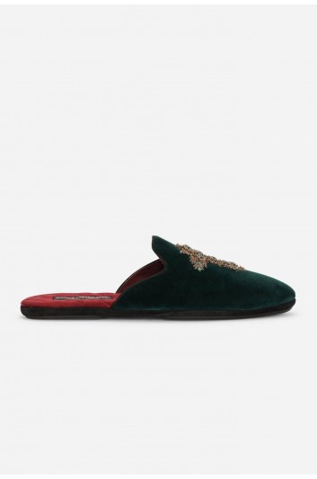 Dolce & Gabbana Men Velvet Embroidered Slippers - A80222 AX584